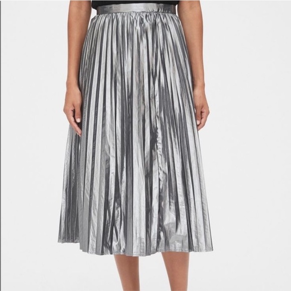 Gap Silver Metallic Pleated Midi Skirt Size 18 - Picture 1 of 7